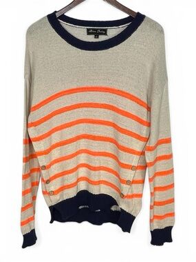 Stripe Crewneck Sweater - Beige with Orange Stripes